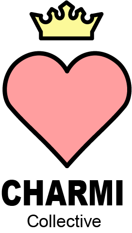 The Charmi Collective logo which is a pink heart and yellow crown over the heart.